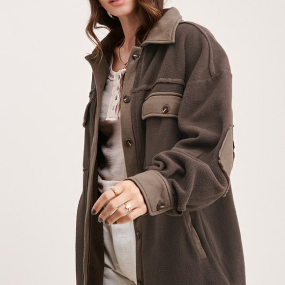 Elbow Patch Brushed Shirt Jacket - Picture 2 of 3